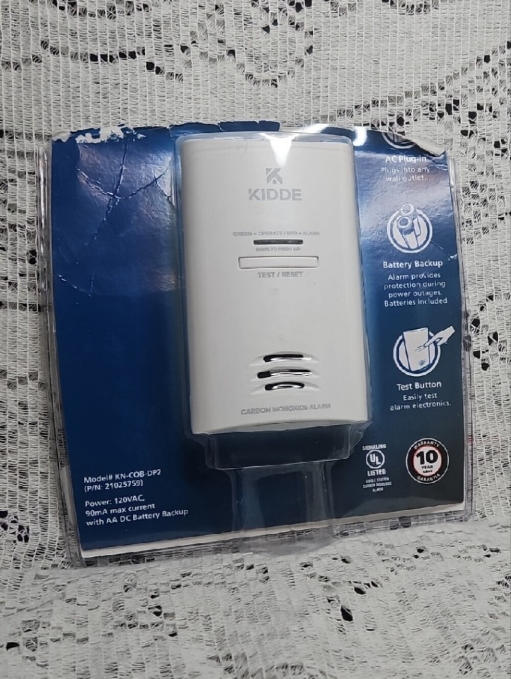 Kidde White Carbon Monoxide Alarm with Battery Backup